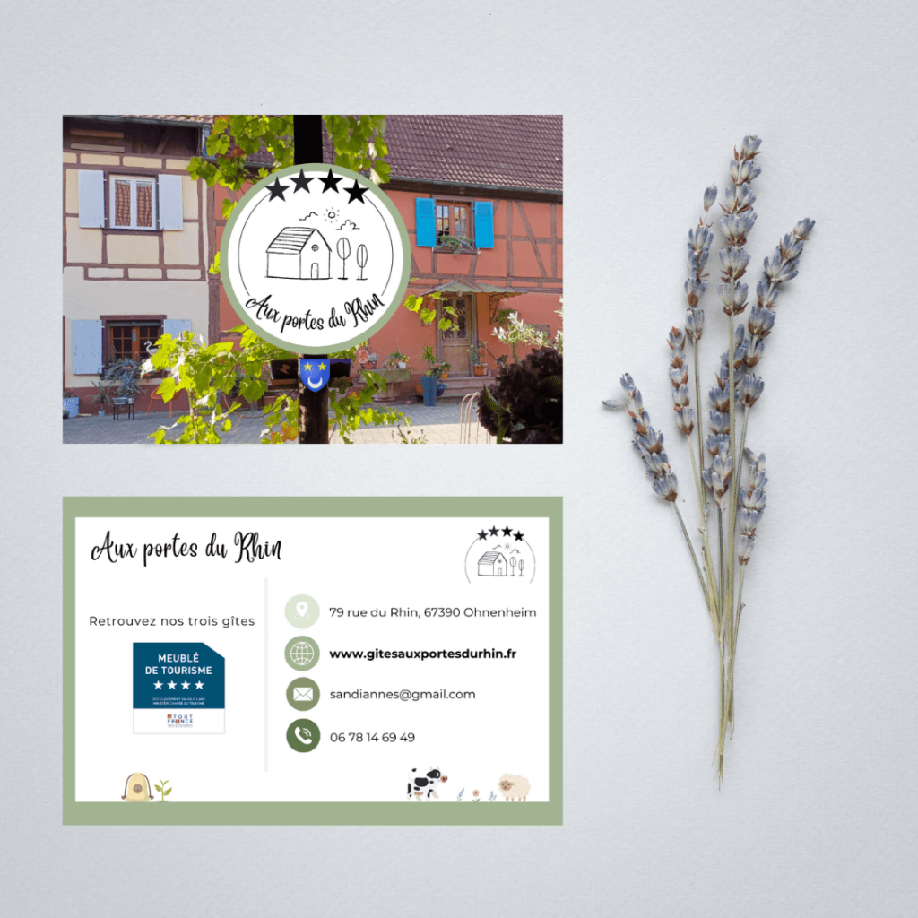 Cartes de visite pour les gîtes Aux portes du Rhin à Ohnenheim.